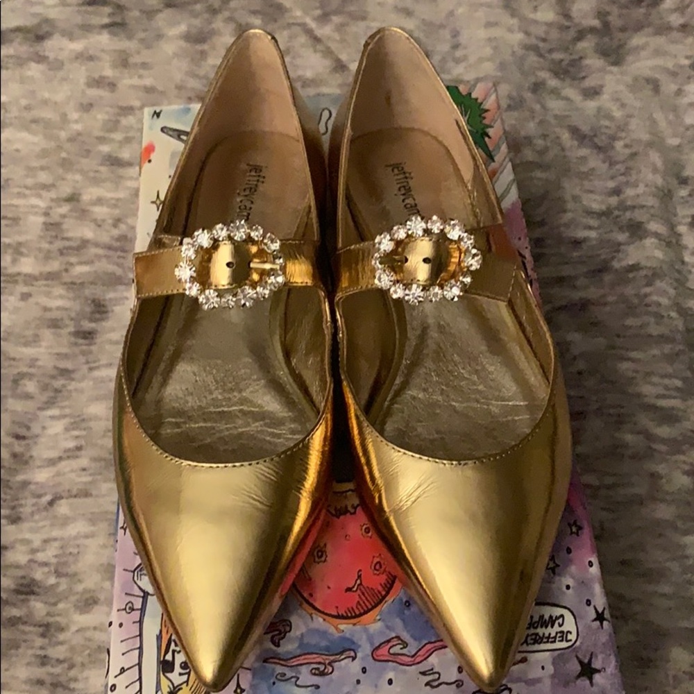Jeffrey Campbell Mary Jane Flats, Gold / Size 7.5